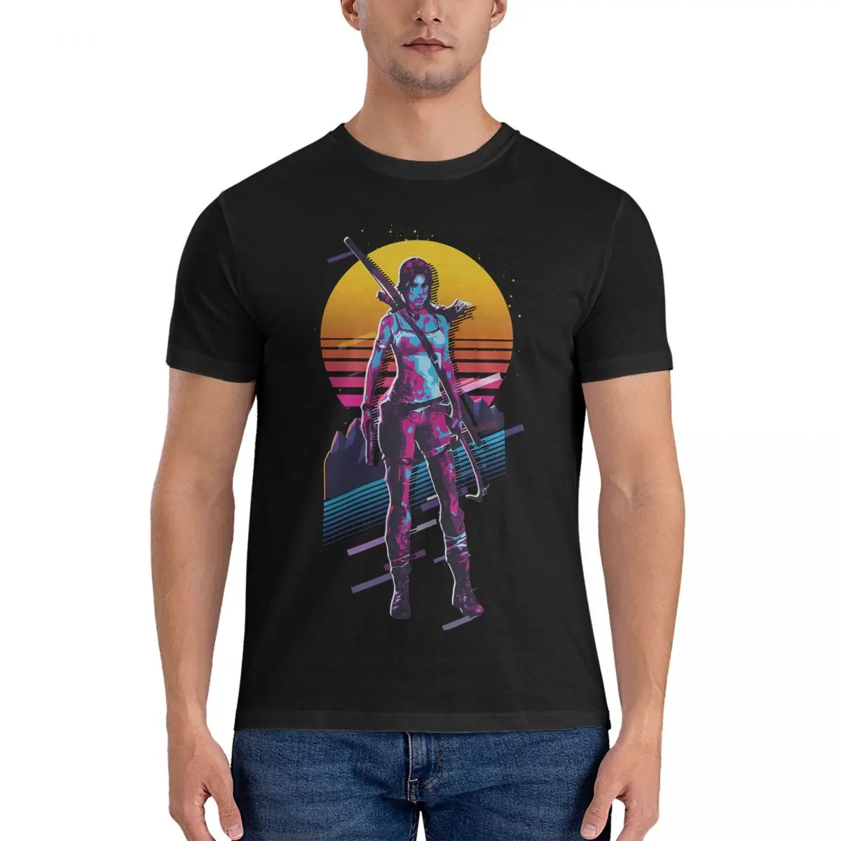 Men Lara Croft 80S T Shirt Tomb Raider 100% Cotton Clothing Novelty Short Sleeve Crew Neck Tees Original T-Shirts