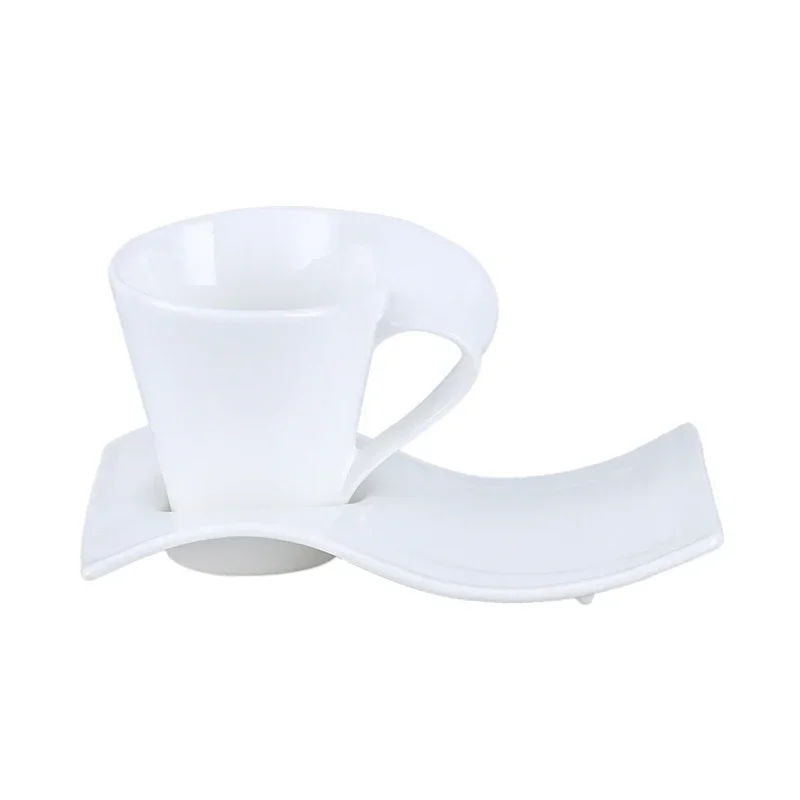 

Creative European-style Ceramic Coffee Cup and Saucer Set Home Office Water Cup Tea Cup Simple Wave Mug Solid Color Drinking Set