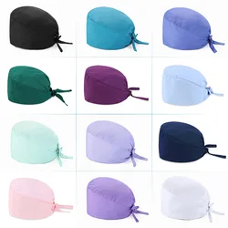 Unisex Women Scrub Nurse Caps Solid Color Adjustable Breathable Beauty Salon Care Cap Surgical Cap Pet Nurse Doctor Working Caps