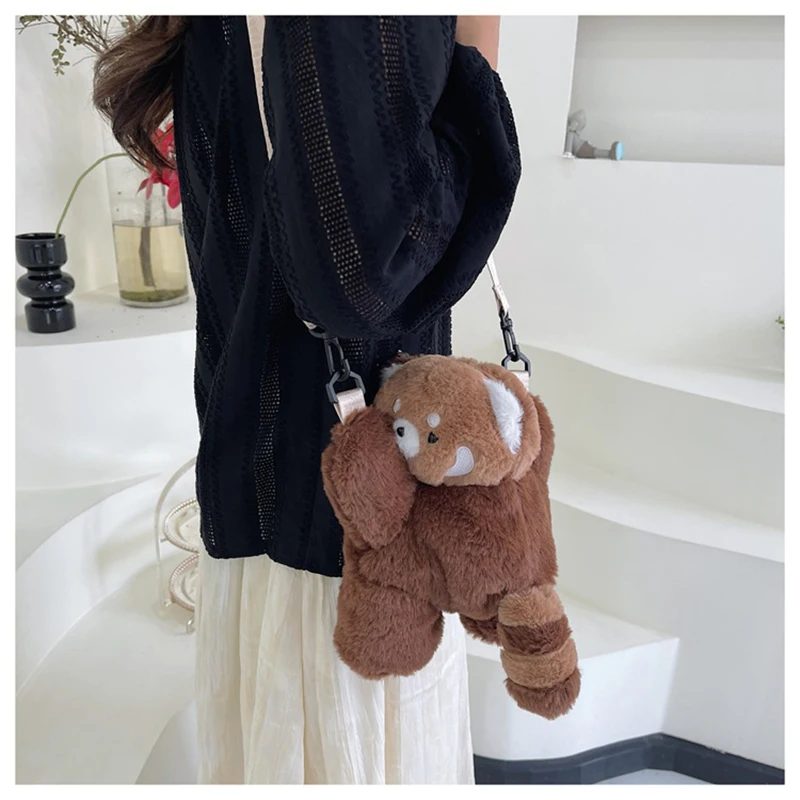 Nuovo cartone animato panda rosso peluche borsa a tracolla personalità carina borsa a tracolla panda inferiore divertente zaino per bambini regalo di compleanno