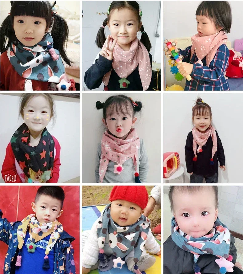 Autumn Winter Warm Triangle Baby Scarf Outdoor Windproof Cotton Neckerchief Kids Mouth Towel Cute Boys Girls Children\'s Scarf