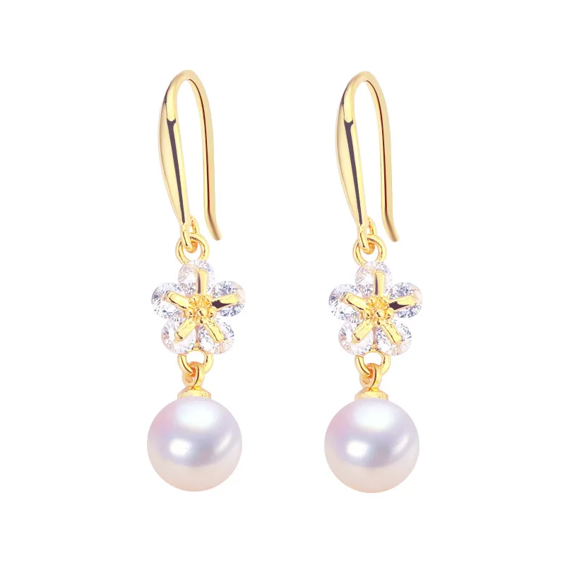 

Hengsheng 7-8mm Rice Shape Freshwater Pearl Hook Earrings for Women 18K Gold Filled Blossom Earrings Christmas Jewelry Gift