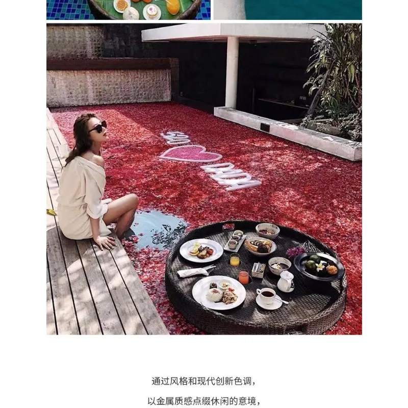 Floating Water Tray Round Rattan Heart Basket for Adults Waterproof Cup Holder Breakfast Serving Platter for Pool Hot Spring