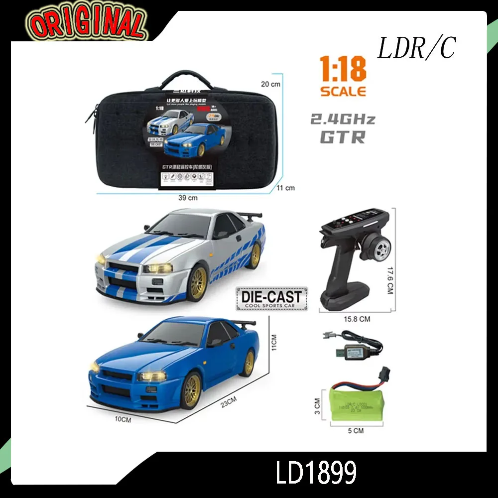 

LDRC LD1899 1/18 RC Drift Car (GTR R34) — 2,4 ГГц RWD, гироскооборудованный и легкосплавный корпус — идеально подходит для мальчиков