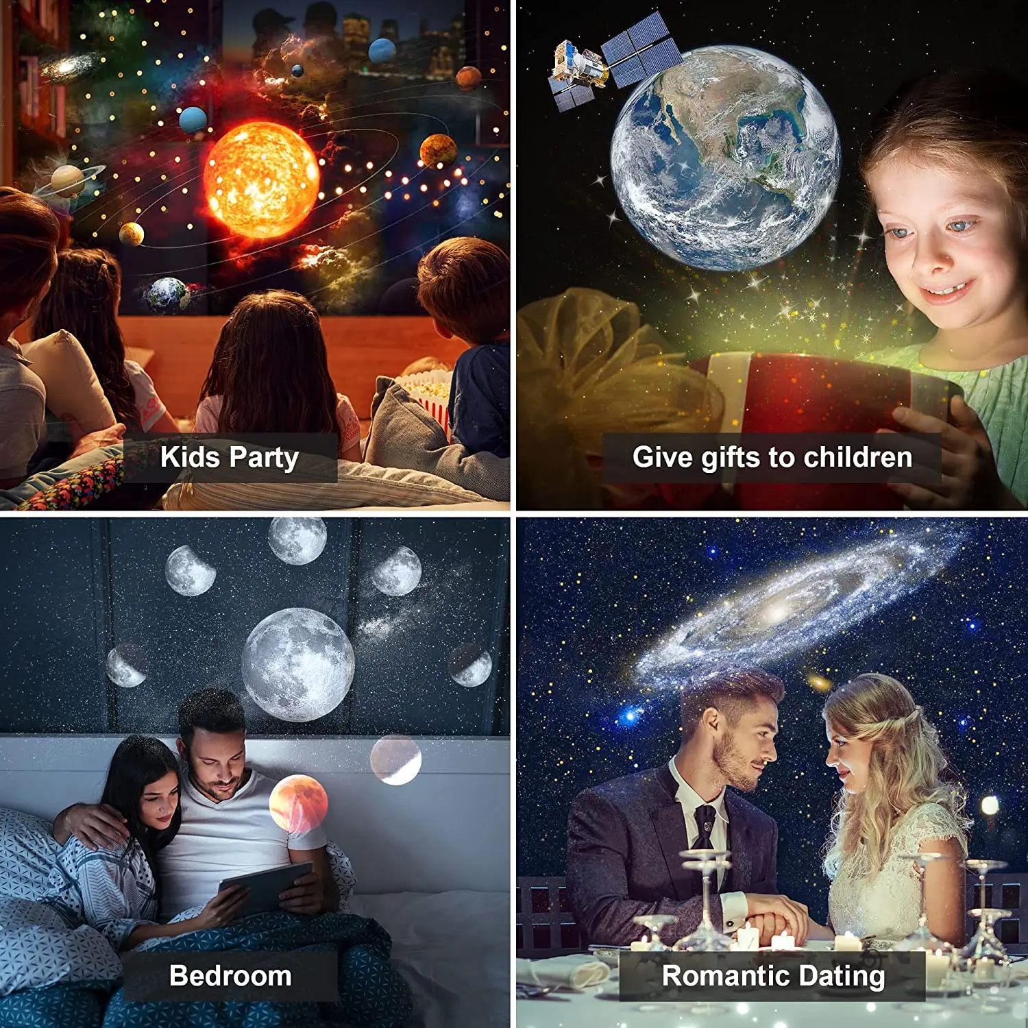 360 °   Roterende sterrenhemelprojector Nachtlampje met 12 films USB-aangedreven voor slaapkamer Kinderkamer Decor Huwelijkscadeau
