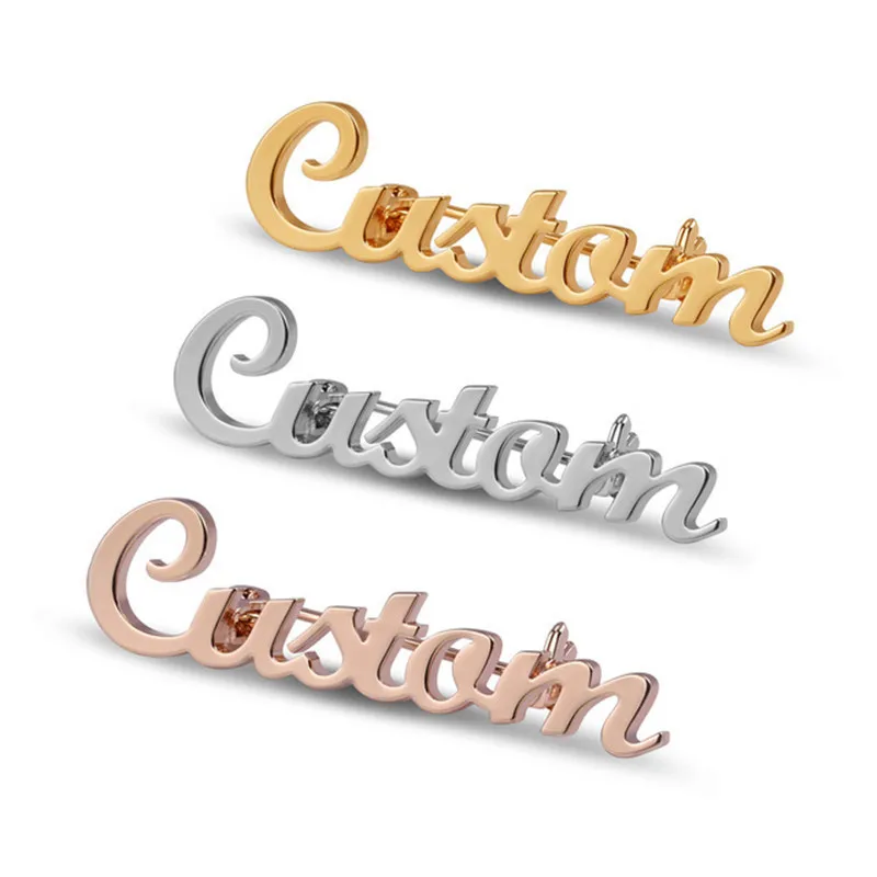 Stainless Steel Custom Name Brooch Nameplate Personalized Pin Memory Gift For Grandma Gold Plate Jewelry Company Souvenir