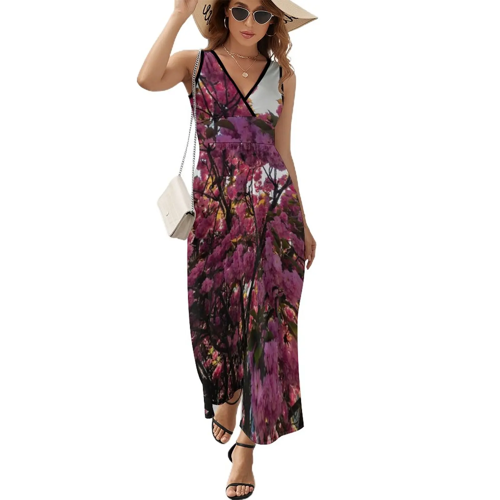 

Cherry Blossom Sleeveless Dress Women long dress Dress woman women's evening dresses