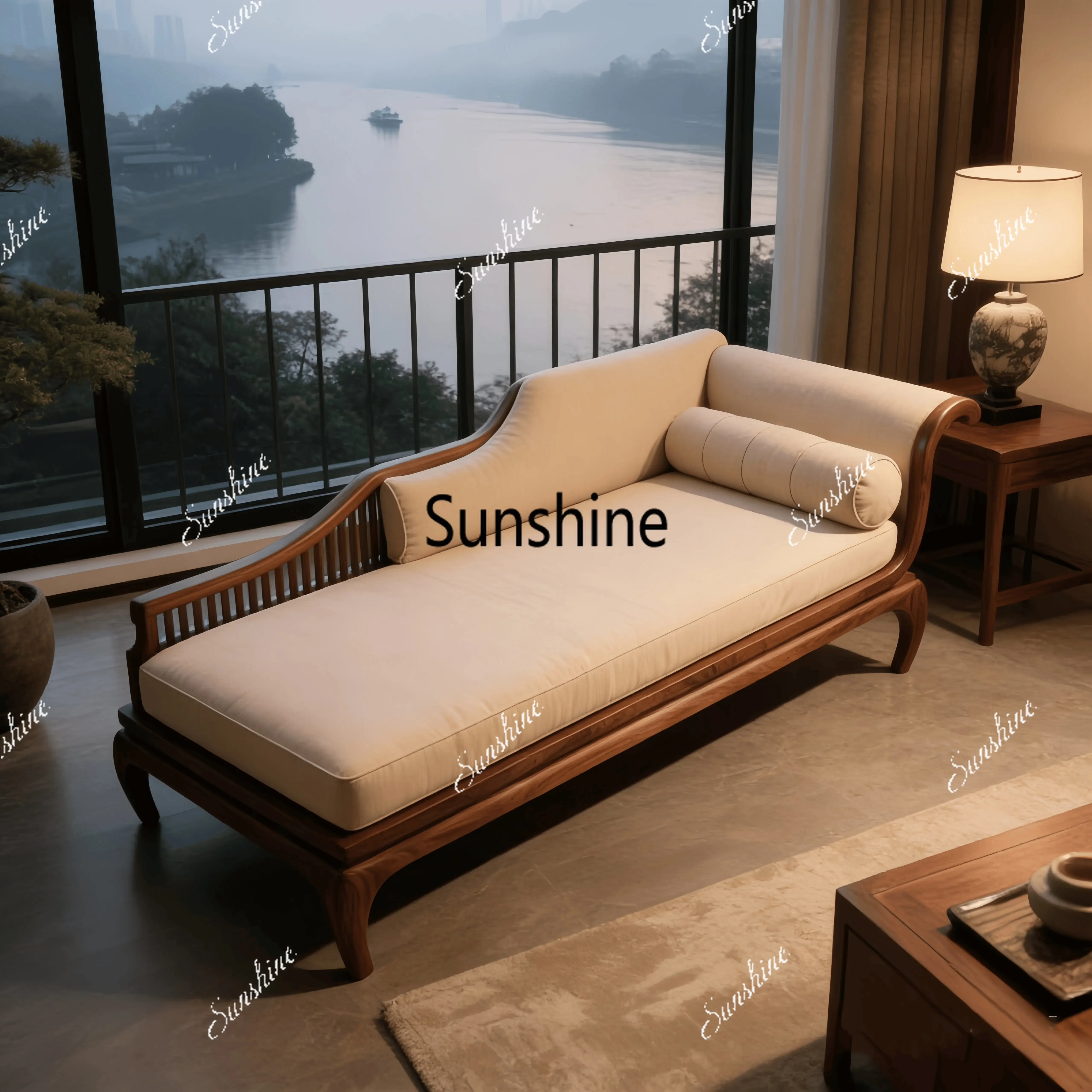 

YNew Chinese solid wood chaise longue high-end home sofa leisure