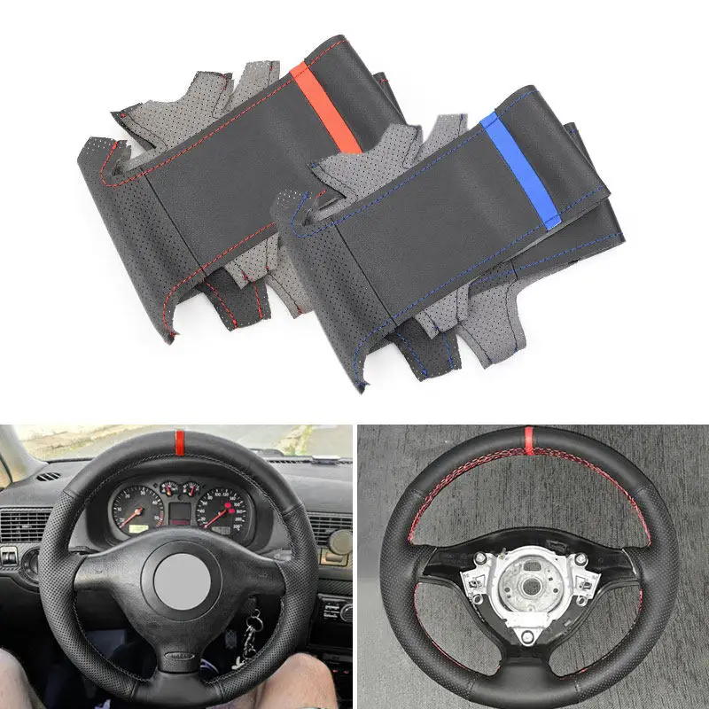 

Для VW Golf 4 MK4 Bora 1998-2004 Passat B5 Polo 1999-2001 Seat Leon Skoda Fabia MK1 Автомобильный внутренний чехол на руль, кожаная отделка