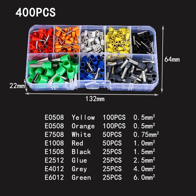 400pcs Tube Type Terminal Set European Type Tube Type Terminal Combination Boxed Cold Pressing Terminal image 2