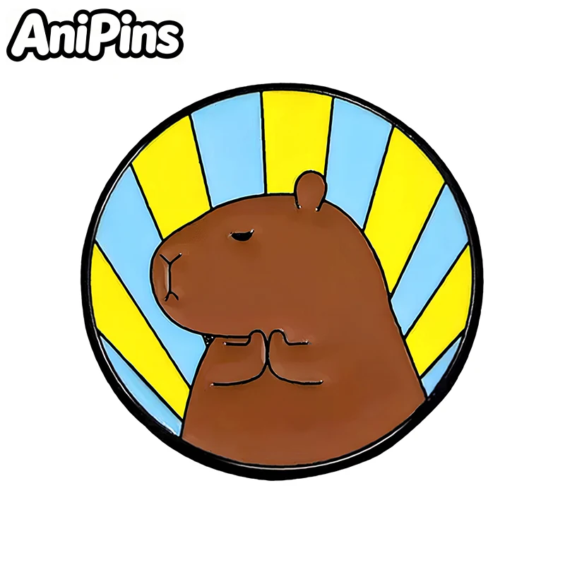 AniPins Funny Capybara Pins 5-design Enamel Cute Animal Metal Badge For Clothes Backpack Lapel Brooch Pins Friends Gifts