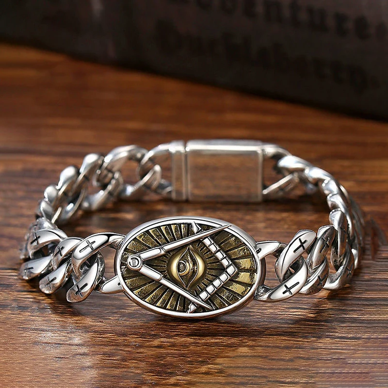 

Fashion Retro 925 Silver Bracelet The Eye of The Metal Demon18/20/22CM Cuban Link Chain Men's Jewelry Accessories Gift