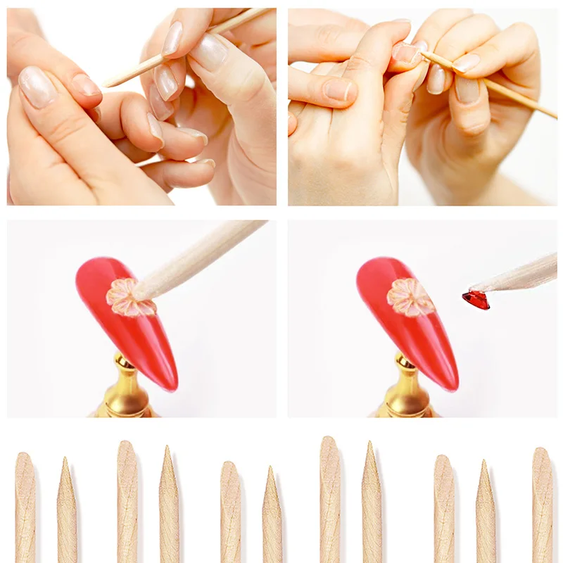 Lurayee Nagelhautschieber, orangefarbene Holzstäbchen, Nagelmaniküre, Entferner, Holzdesign, Nagelgelpoliermittel, Zeichenstab für Nagelkunst – Detail 8