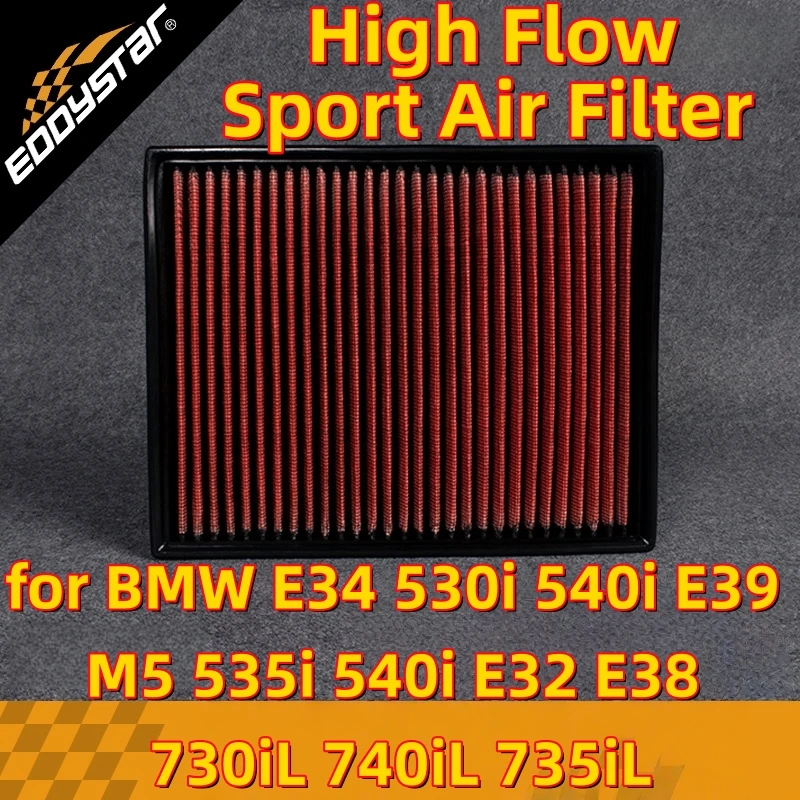 High Flow Sport Air Filter for BMW E34 530i 540i E39 M5 535i 540i E32 E38 730iL 740iL 735iL Washable Racing Intake Filters