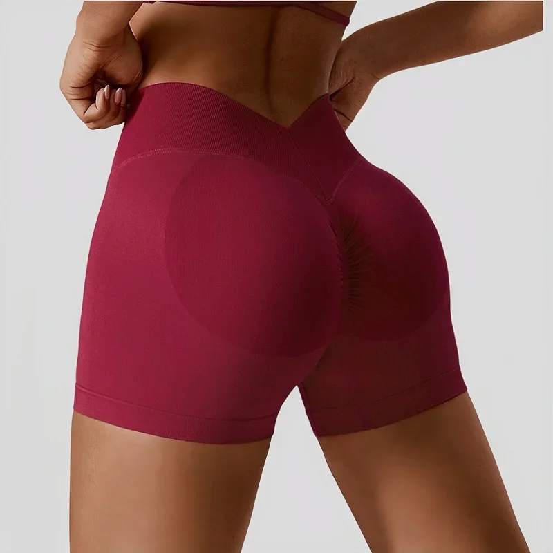 

Seamless Yoga Shorts Sexy V Back Sports Shorts Fitness High Waist Hip Lifting Gym Workout Fitness Running Elastic Shorts