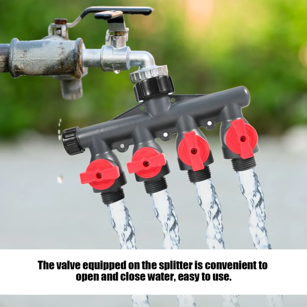 Durable Plastic 4 Way Hose Splitter G3/4 Inch 4 Way Garden Hose Splitter Easy Install Garden Water Connector Yard Irrigation