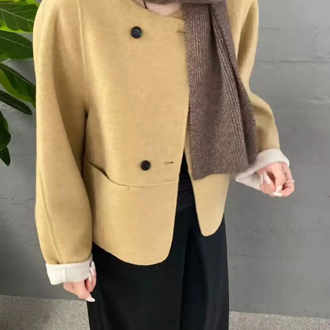 2026 Autumn/Winter New Women's Woolen Jacket Loose Short Round Neck Coat