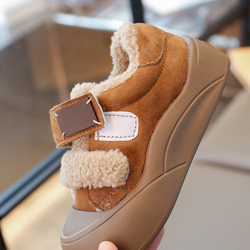 الراحة البربرية الصوف سميكة القاع حذاء من الجلد الأطفال 2025 الشتاء عدم الانزلاق الجلد المدبوغ الثلوج الأحذية الأطفال الدافئة أفخم أحذية رياضية #3