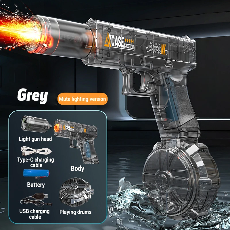 Nieuw knipperend waterpistool voor kinderen, speelgoed met verlichting, elektrisch continu afvuren, gekamerd watergevecht, buitenwaterspel