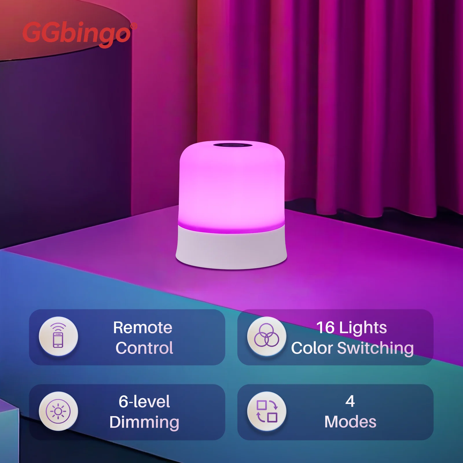 GGbingo Touch Night Light قابل لإعادة الشحن وجهاز التحكم عن بعد ضوء الليل RGB عكس الضوء الجدول مصباح الضوء المحيط لغرفة النوم وغرفة المعيشة