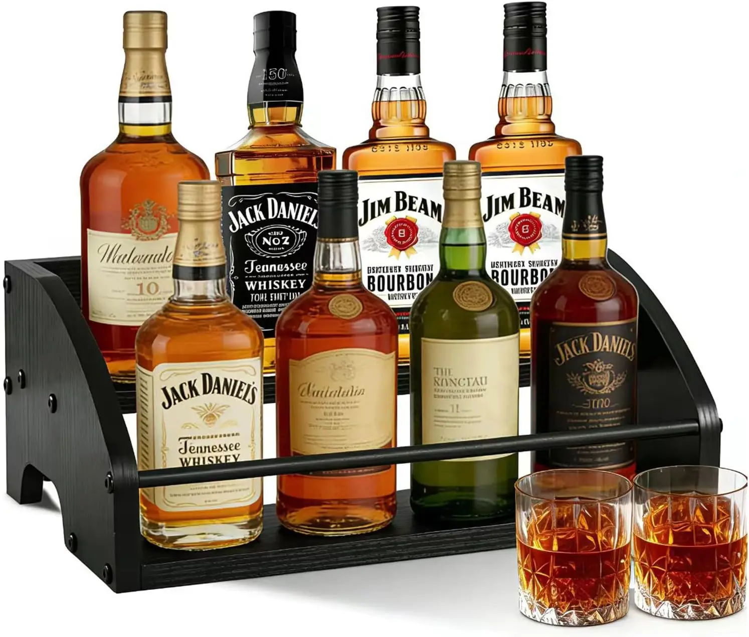 

Деревянная подставка для бутылок с алкоголем, органайзер для кофейных сиропов, двухуровневая настольная подставка для вина, мини-бар в деревенском стиле