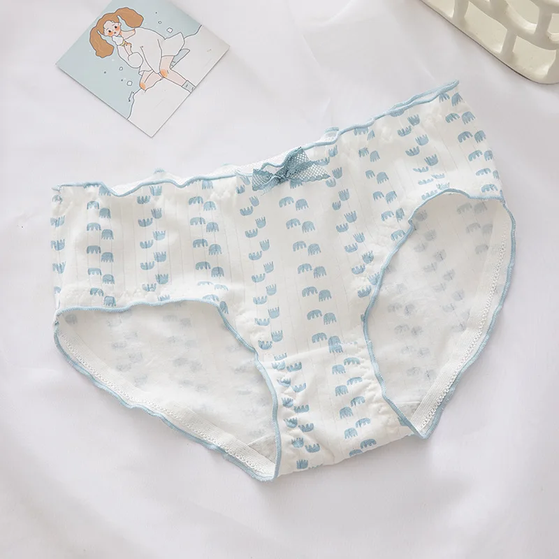 Female\'s Cotton Antibacterial Crotch Underpants Women Korean Love Printed Girl Butterfly Cute Sky Blue Panties