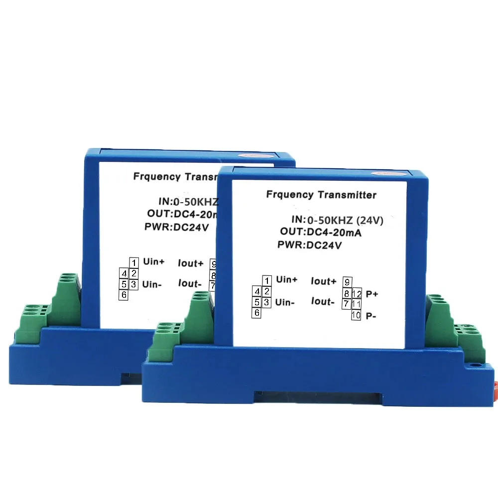 Transductor transmisor de venta de fábrica, 0-100KHZ a 4-20mA, 0-10V, 1 en 1, instalación de Riel DIN, alimentación DC24V