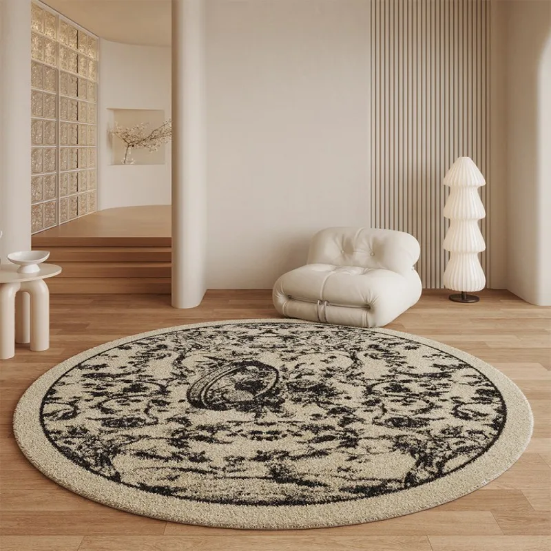 VIKAMA Vintage Luxury Round Rug Soft Faux Cashmere Non-Slip Machine Washable Carpet Elegant Look for Walk-in Wardrobe