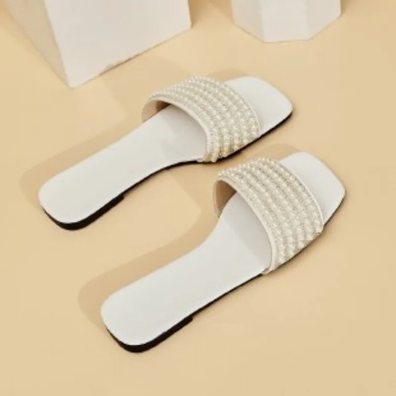 2024 Summer Women's Sandals and Slippers Woven Stripes Comfortable Flat Bottom Comfortable Roman Sandals Miter