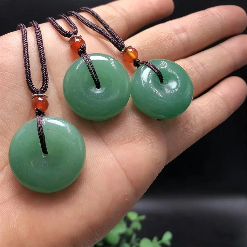 Natural Light Green Double-sided Carved Safety Buckle Pendant, Fashionable Boutique Jewelry, Men's and Women's Necklaces
