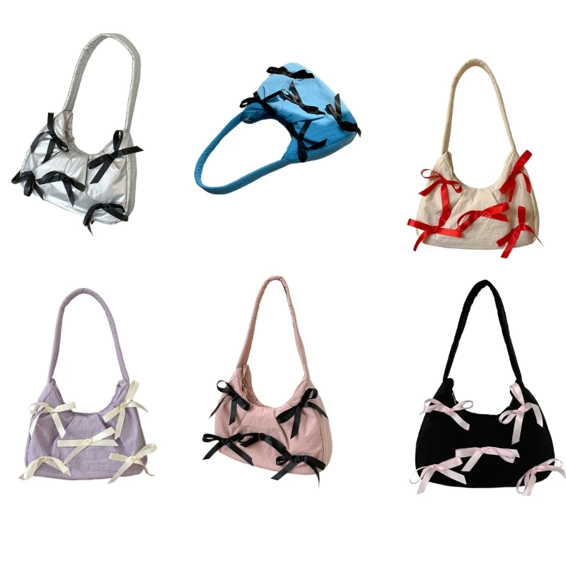 Fashionable Bow Underarm Bag Nylon Shoulder Bag for Women Girls Practical and Eye Catching Armpit Purses Travel Purse