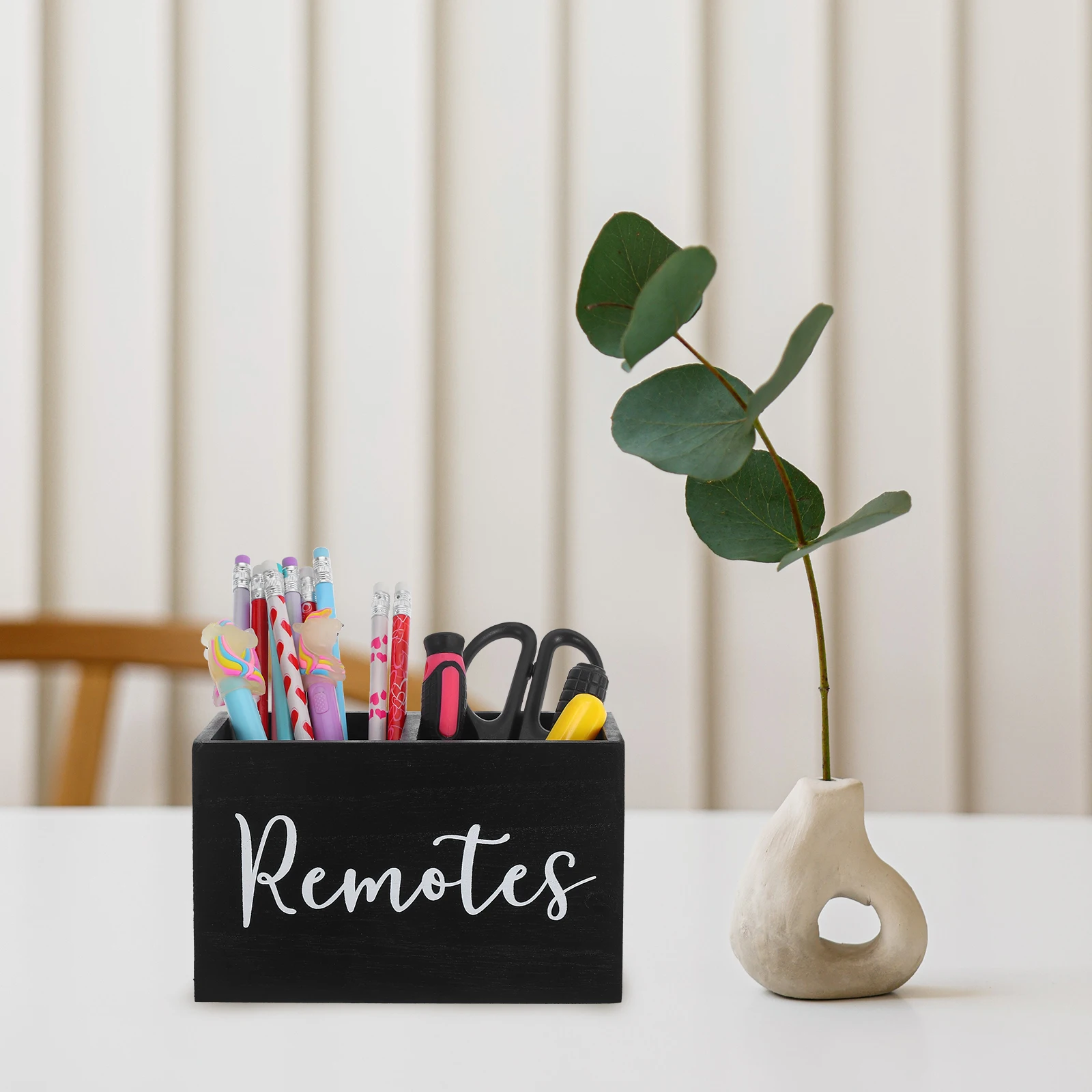 حامل خشبي للتحكم عن بعد متعدد المقصورات منظم مكتب ريفي منضدية صندوق تخزين منظم غرفة المعيشة #6