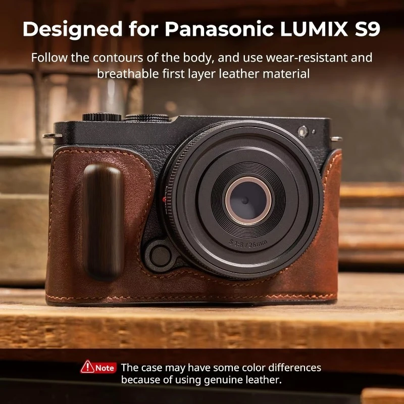 Retro Half Camera Case Half‑Leather Aluminum Frame Wooden Handgrip 1/4