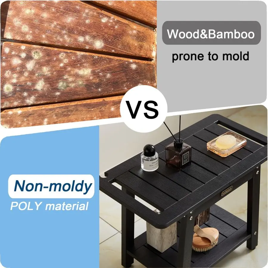 مقاعد الدش، مقعد استحمام أسود لأرجل الحلاقة مع رف، مقعد كرسي الحمام المقاوم للماء، مقبض مقاوم للطقس وغير قابل للانزلاق #3