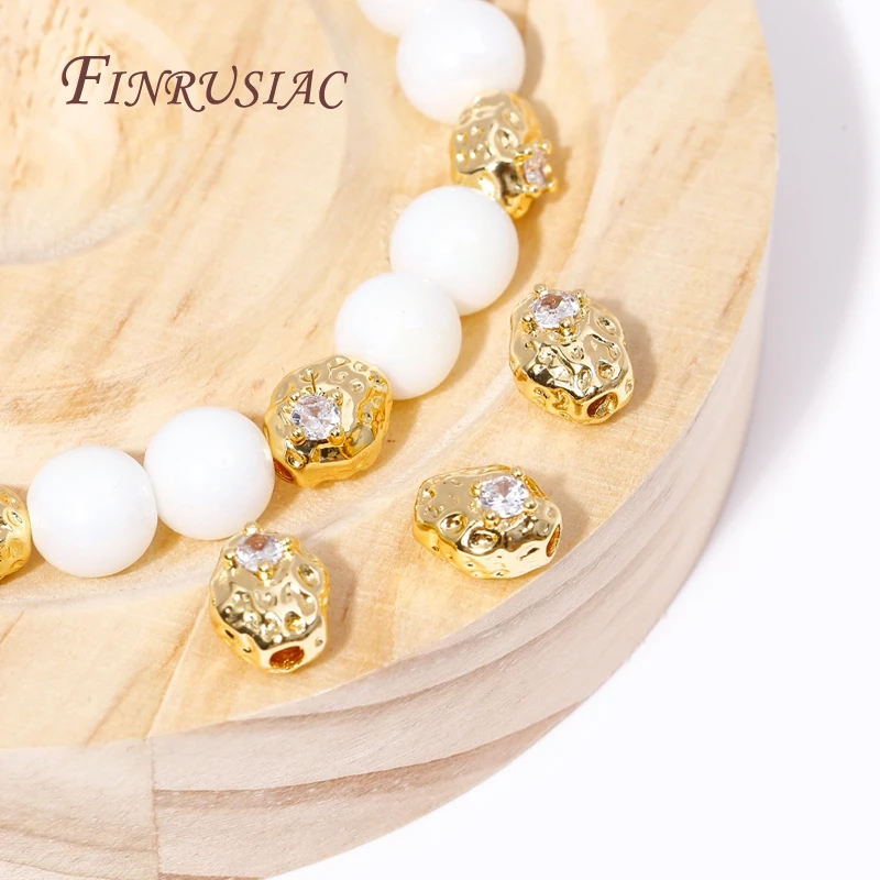 18K Gold Plated Inlay Zircon Bracelet Spacer Beads,Separators For Beads,Handmade DIY Jewelry Making Supplies Accessories