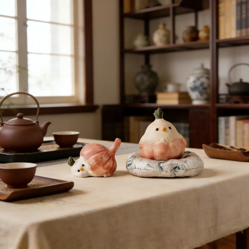 Creative Zisha Bird Figurine Lovely Garlic Shape Decor Handmade Tea Pet Office Desktop Ornament Festival Gift Home Artware