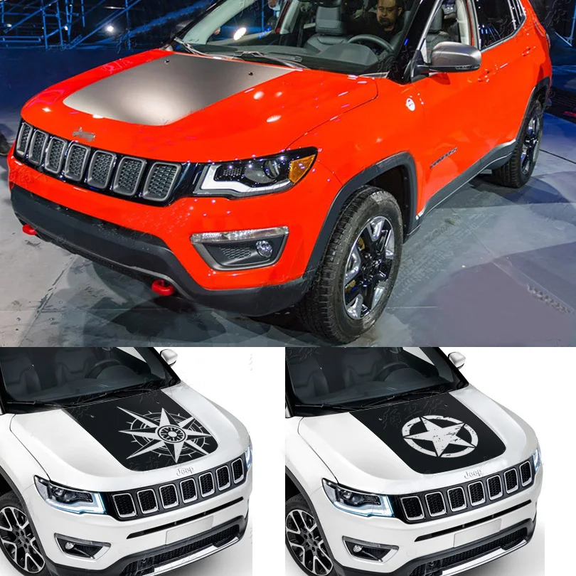 

Sport Front Head Hood Matte Black Silver Star Decal Vinyl Graphics Sticker for Jeep Compass 2017 2018 2019