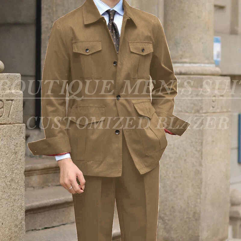 

Classic Men's Suits 2 Piece Jacket Pants High Quality Single Breasted Lining Blazer with Shoulder Pads Slim Fit Male Clothing