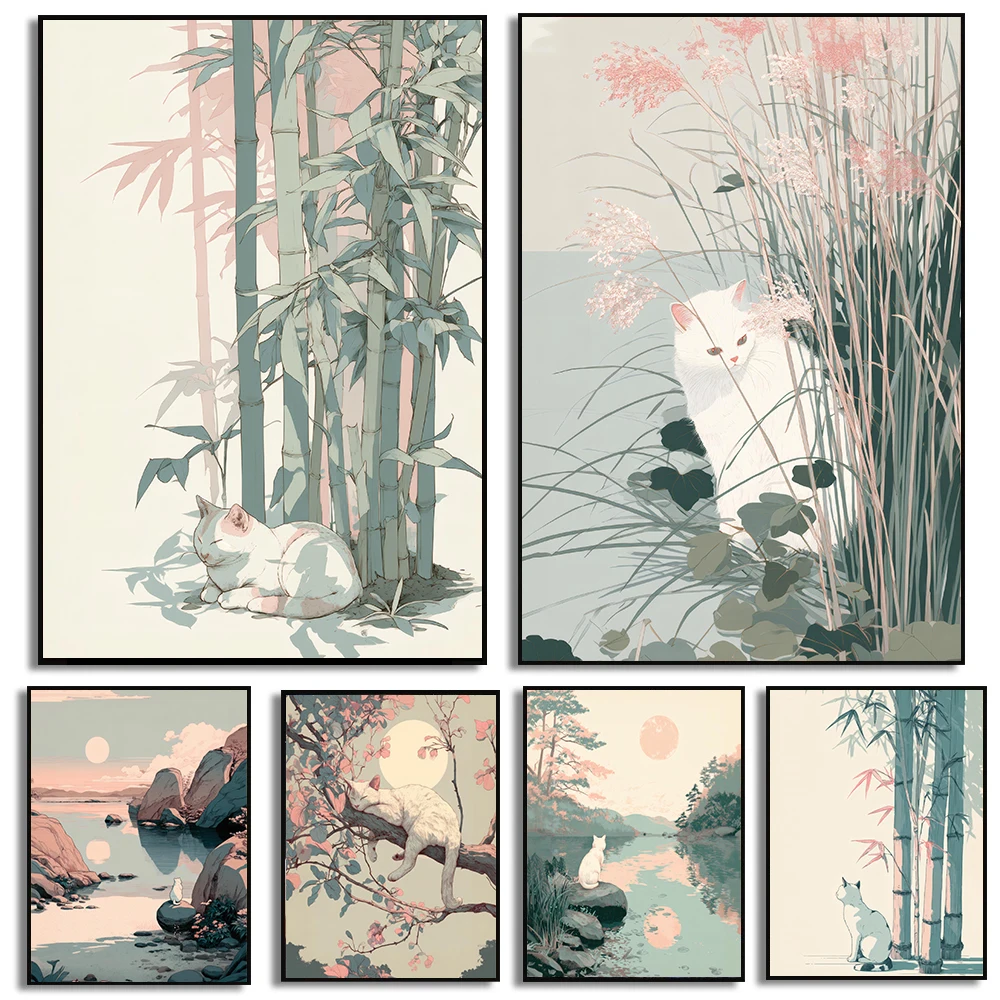 Minimalist Zen Japandi Cat Poster Minimalist Scandinavian Japanese Style Prints Canvas Painting Wall Art Picture Home Room Decor