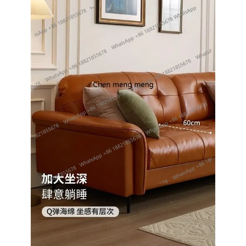 Leather living room light luxury black sofa first layer cowhide straight row antique sofa