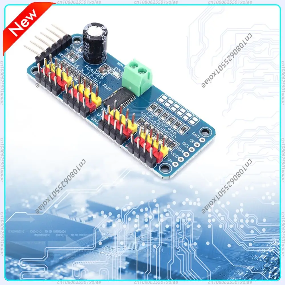 16-Channel PCA9685 PWM Servo Driver Board IIC Interface 12-Bit Resolution (Reverse Polarity Protection) for Arduino/Raspberry Pi