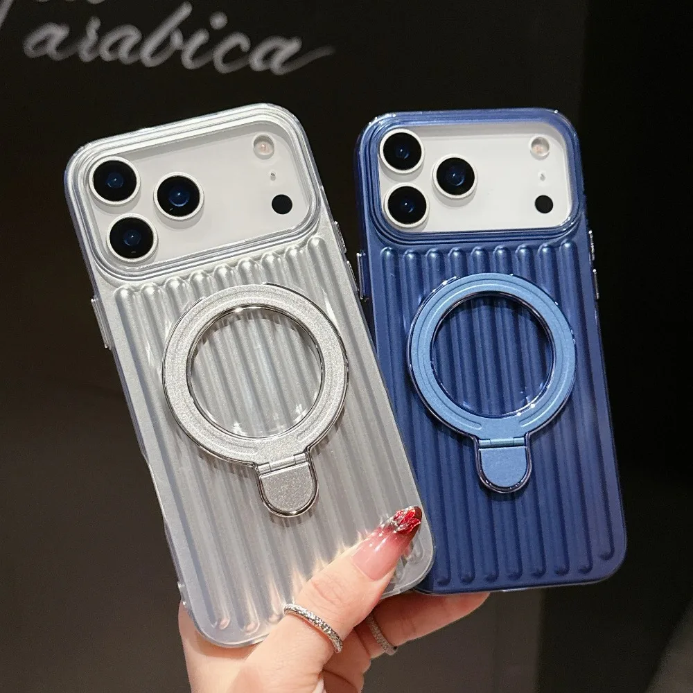 Mode 3D Wellpappe Streifen Gepäck Magnetische Lade Fall Für IPhone 17 Air 16 15 14 Plus 13 12 11 Pro max Anti-Drop Zurück Abdeckung