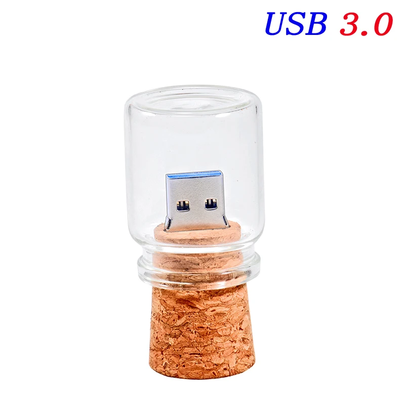زجاجة زجاجية عالية السرعة صندوق خشبي 64 جيجابايت محرك فلاش USB شعار مجاني 32 جيجابايت محركات القلم التصوير 16 جيجابايت ذاكرة عصا 3.0 U القرص 8 جيجابايت