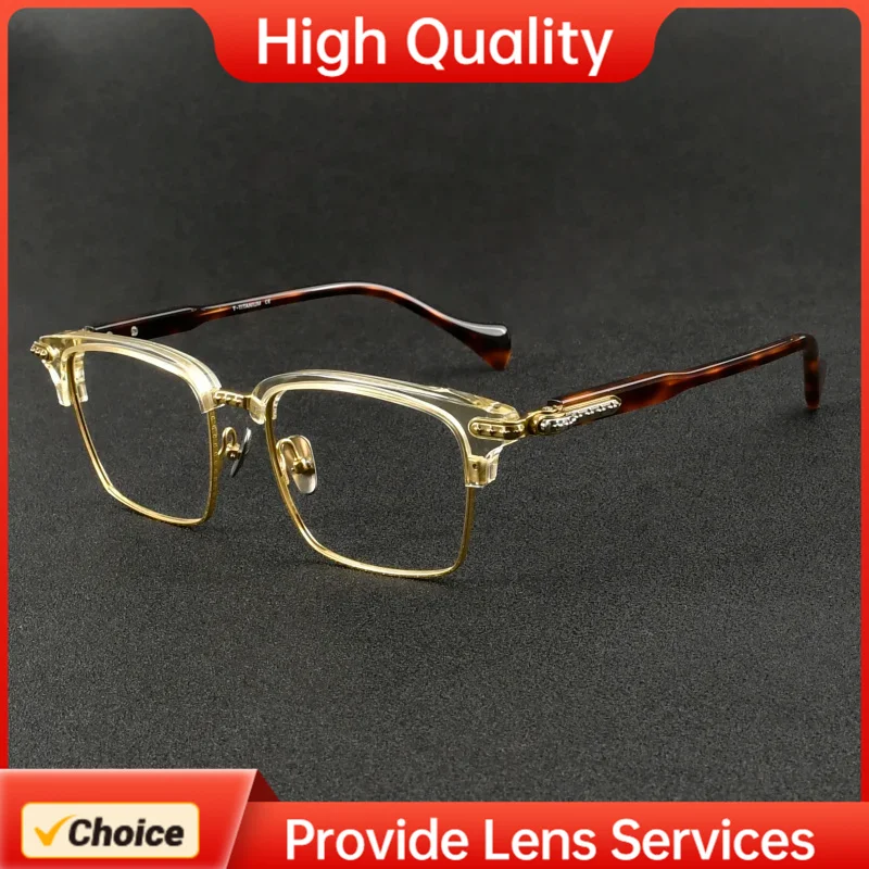 81086 High Quality Fashion Titanium Eyeglasses Frame Large Size Golden Tortoise Hearts Men Eyewear for Photochromic Lenses