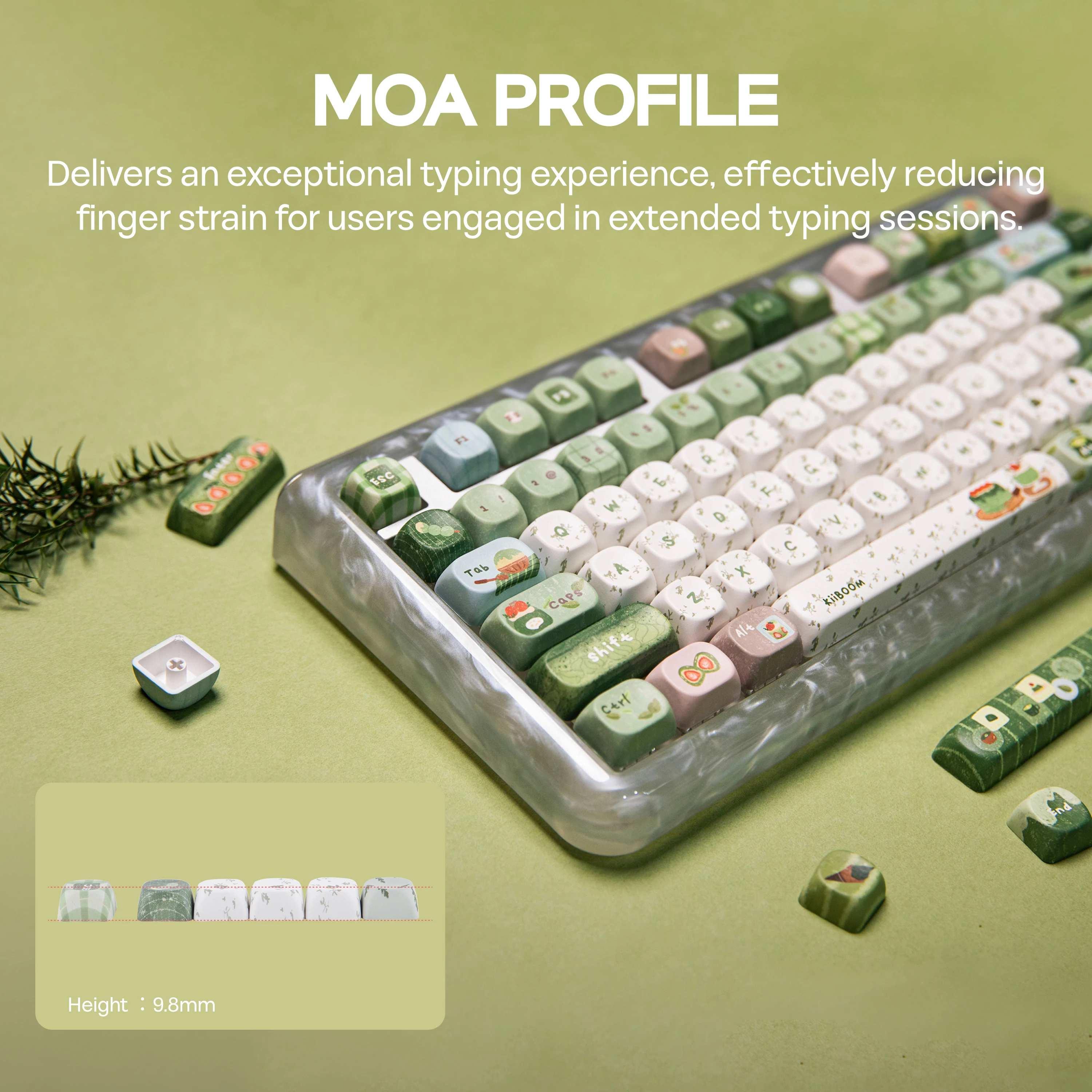 KiiBOOM Sprout Picnic 144 Keys Custom Keycaps MOA Profile 5 Side Dye Sublimation PBT for 60 65 75 TKL Full Gaming Keyboard