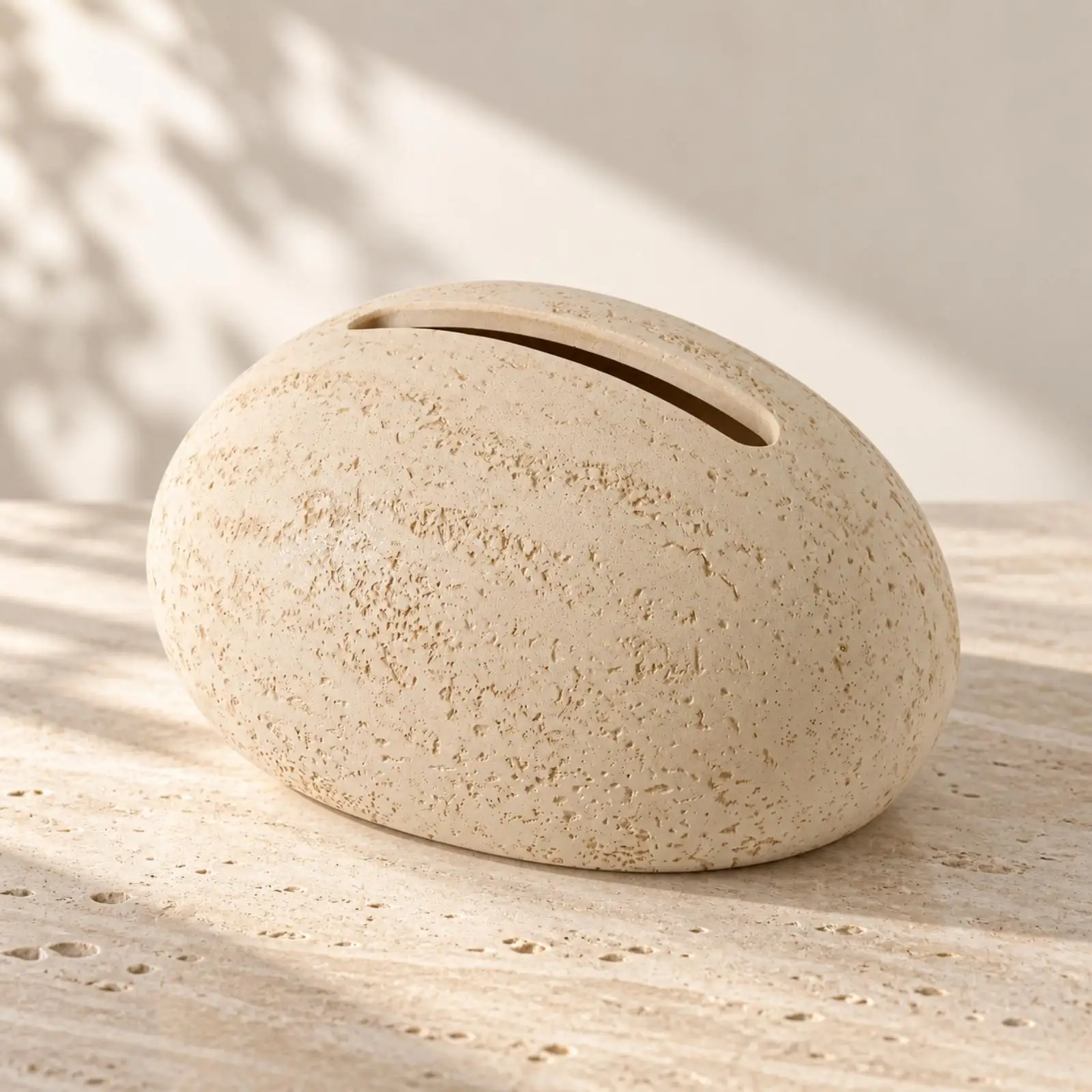 Modern Resin Tissue Dispenser Egg Shape Textured Stone Look Facial Tissue Container for Office Home Use