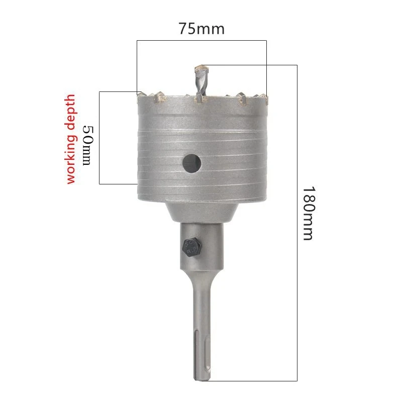 HEDA 75mm Sega a tazza con nucleo in lega di carburo di cemento SDS PLUS Punta da trapano cava elettrica Tubo dell'aria condizionata Pietra di cemento