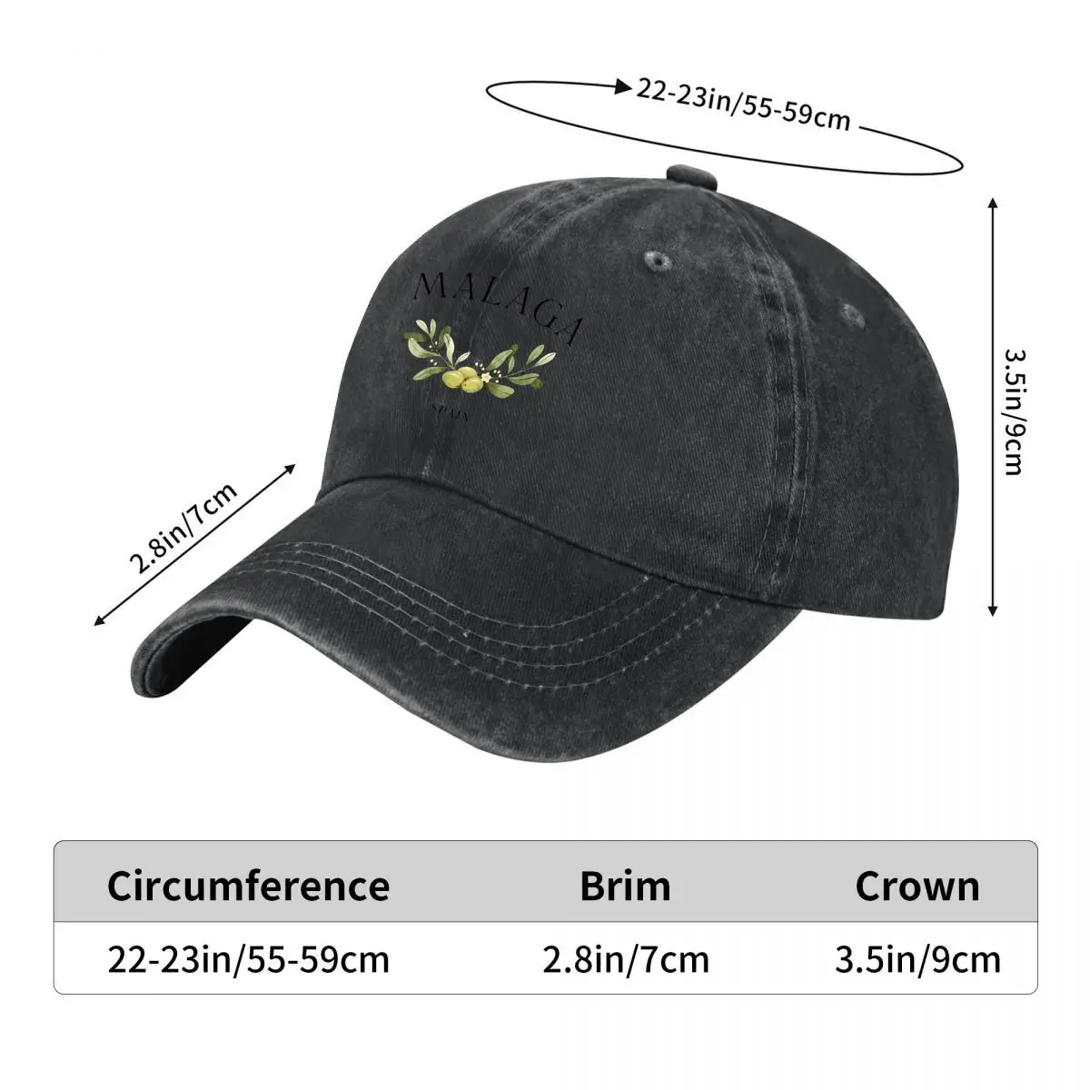 Malaga Spain Olive Branch Washed Baseball Cap Hip Hop Sun Hats