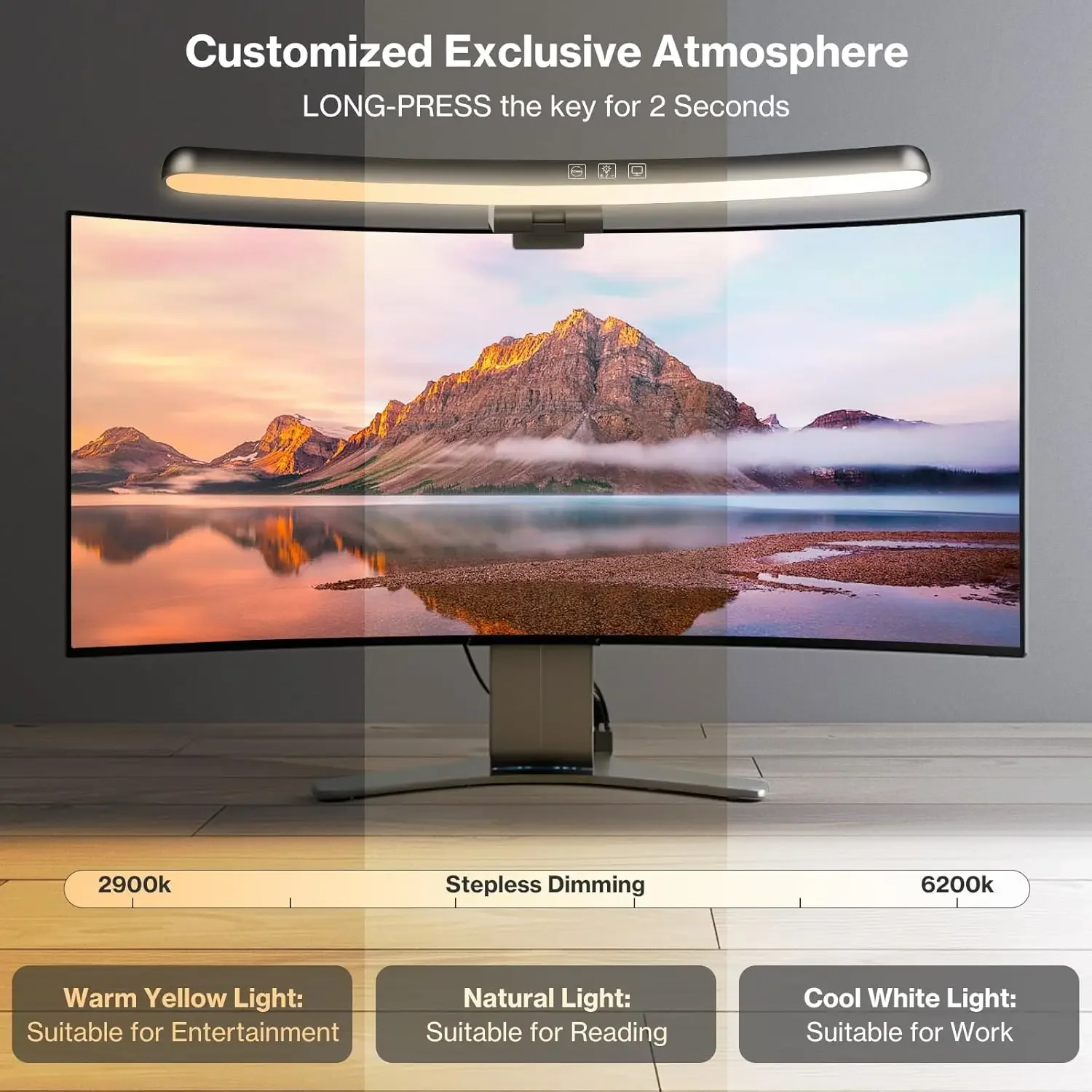 Monitor Light Bar Curved, RGB Backlight, Computer Screen Lamp Dual Light Source with Touch Control Home Office Gaming Desk Lamp