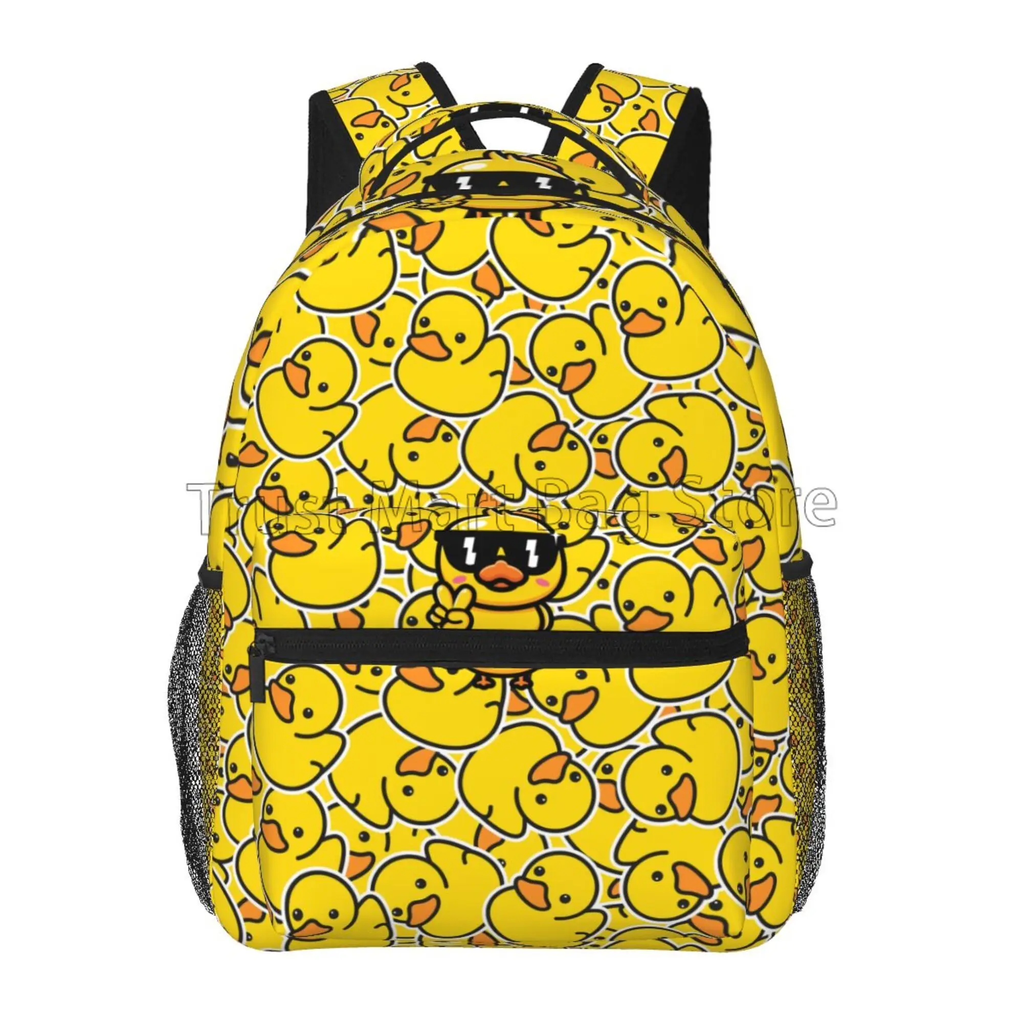 Mochila de goma con estampado de patos para ordenador portátil, morral de viaje de gran capacidad, bolso de hombro para estudiante, bonita mochila escolar de pato amarillo